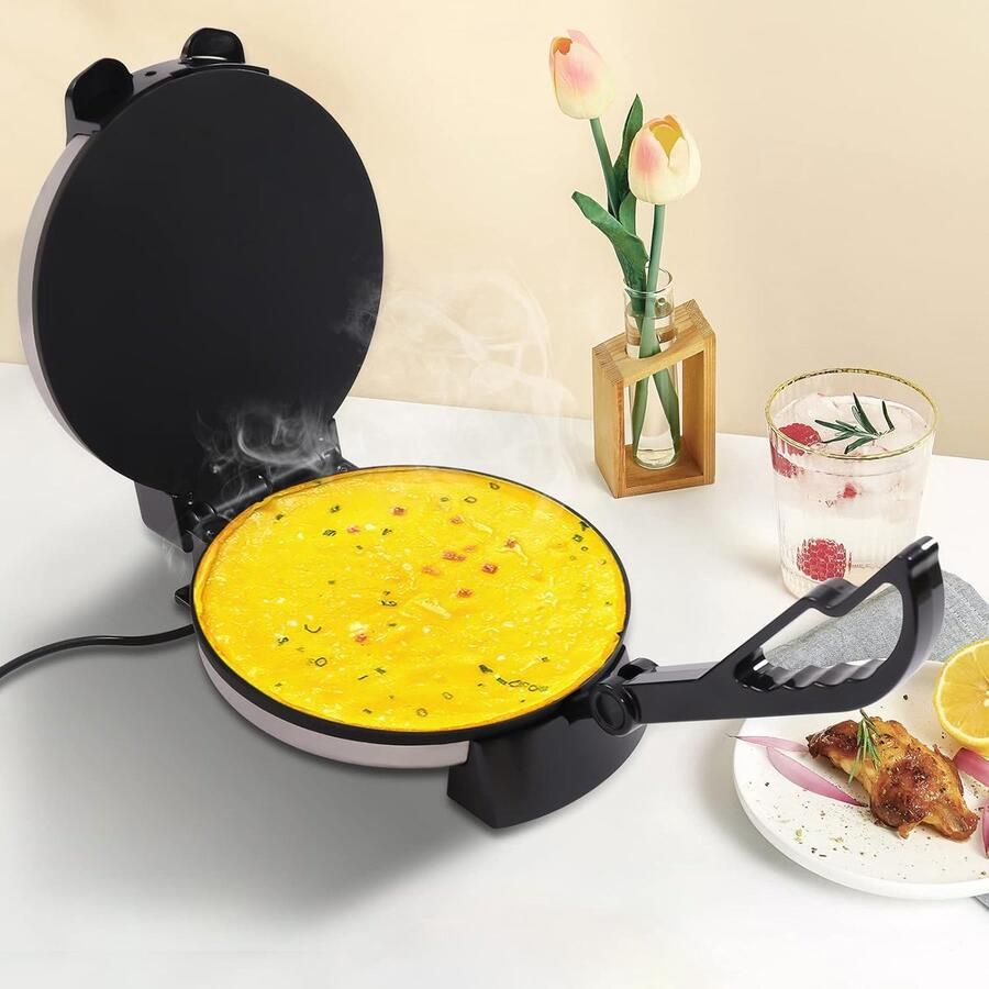 Elektrische Tortilla Maker Roti Machine Snel Broodjes Maken Dubbelzijdig Verwarmd 32 cm Diameter Zwart