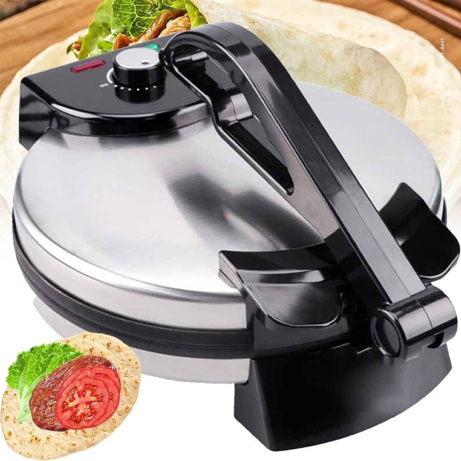 Elektrische Tortilla Pers Plattebrood Maker Snel Brood Bakken Dubbelzijdig Verwarmd 30 cm Plaat Zwart Zilver