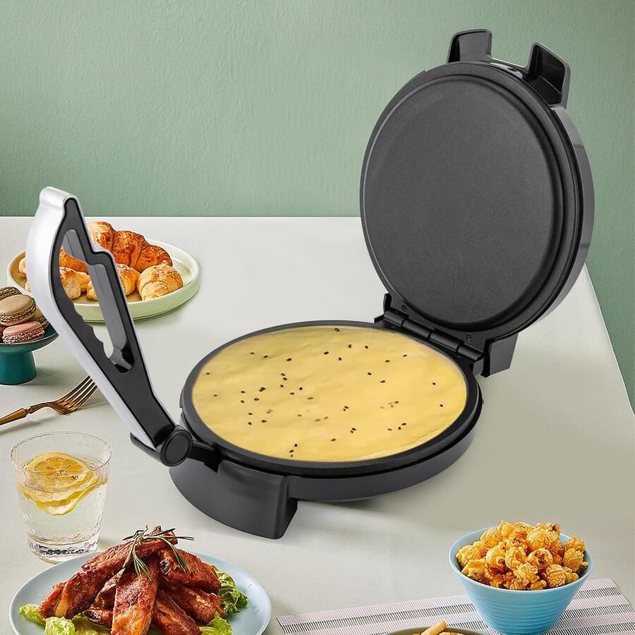 Elektrische Tortillamaker Roti Maker Apparaat Snelle Maaltijden Maken Dubbelzijdige Verwarming 34x26x195 cm Zwart Zilver