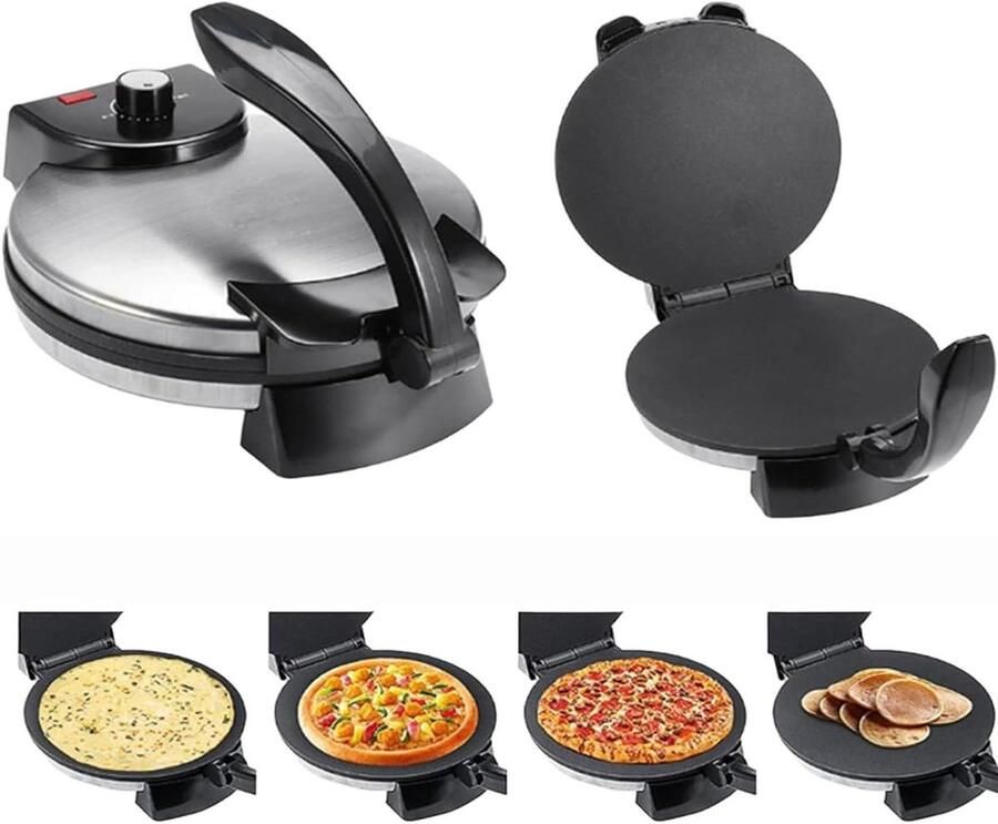 Elektrische Tortillamaker Roti Maker Quesadilla Maker Platbrood Bakken Dubbelzijdig Verwarmen 25 cm Zilver