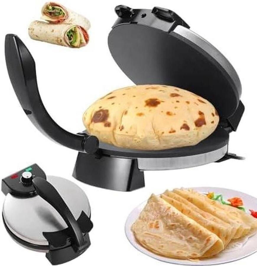 Elektrische Tortillapers Roti Maker Thuis Koken Dubbelzijdig Antiaanbak 30 cm Zwart