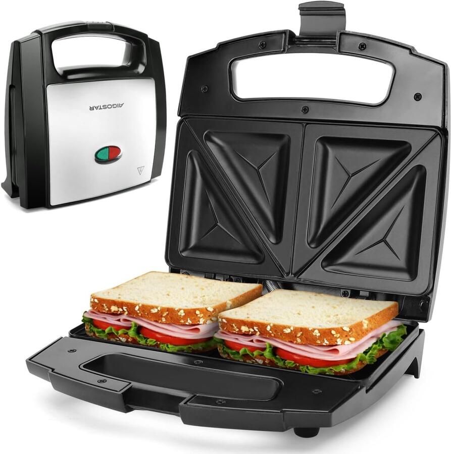 Tosti Apparaat Sandwichmaker Snacks Maken Snelle Verwarmingsplaat 800 Watt Zwart RVS