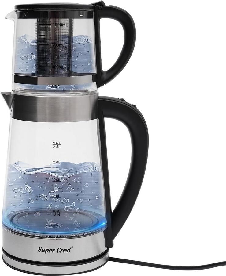 Elektrische Turkse Theepot en Waterkoker (Samovar Stijl) 3.5L Totaal Capaciteit