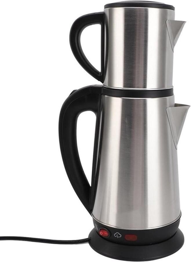 Elektrische Turkse Waterkoker Set 1L & 2L RVS Dubbele Waterkoker en Theepot met Infuser voor Authentieke Turkse en Kruidenthee Bereiding (EU Plug 220V)