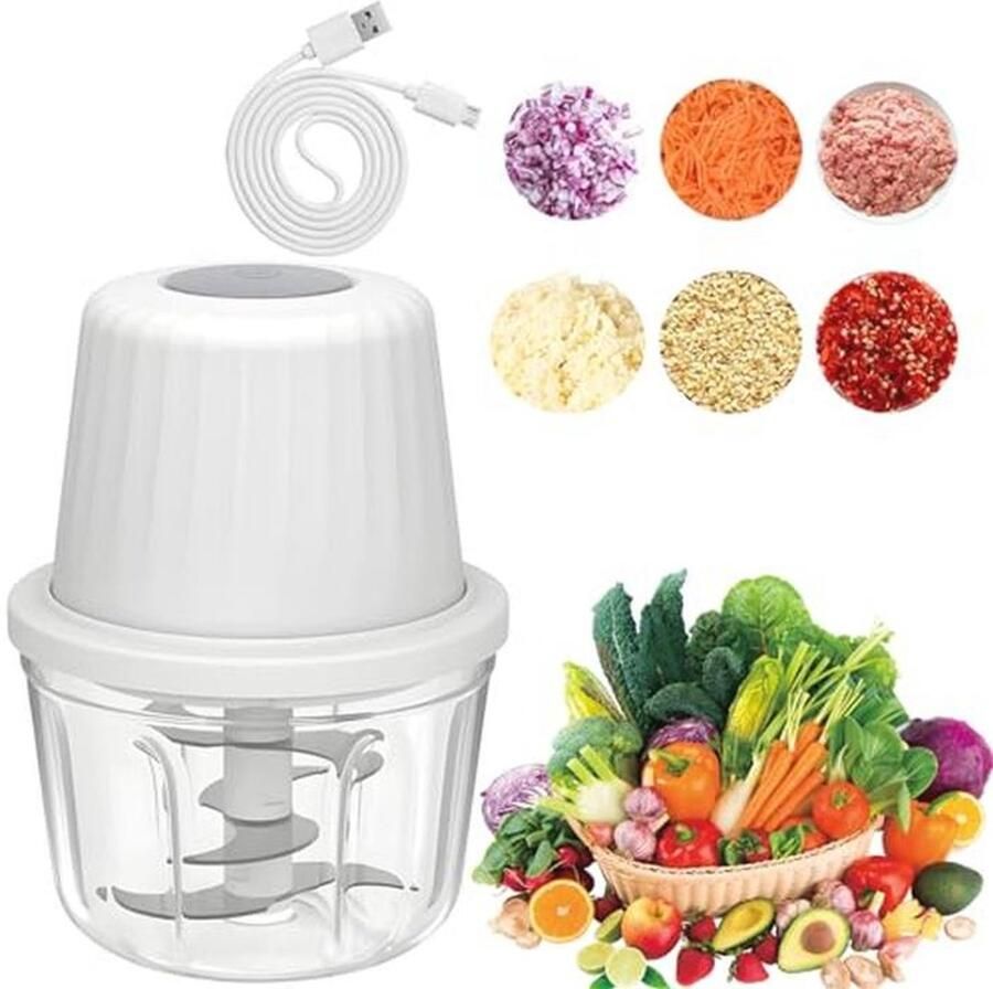 Hakmolen Elektrische USB 400ml 6 Messen Elektrische Uiensnijder Hakmolen Multifunctionele Snijder Mini Portable Chopper Babyvoeding Blender Geschikt Voor Het Maken Van Fruit- En Groentepurees Gehaktballen En Babybijgerechten Wit
