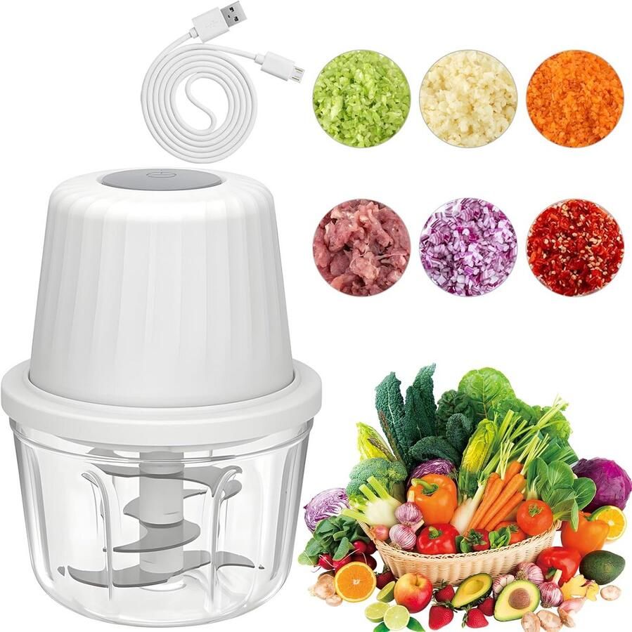 Hakmolen Elektrische USB 400ml 6 Messen Elektrische Uiensnijder Hakmolen Multifunctionele Snijder Mini Portable Chopper Babyvoeding Blender Geschikt Voor Het Maken Van Fruit- En Groentepurees Gehaktballen En Babybijgerechten Wit