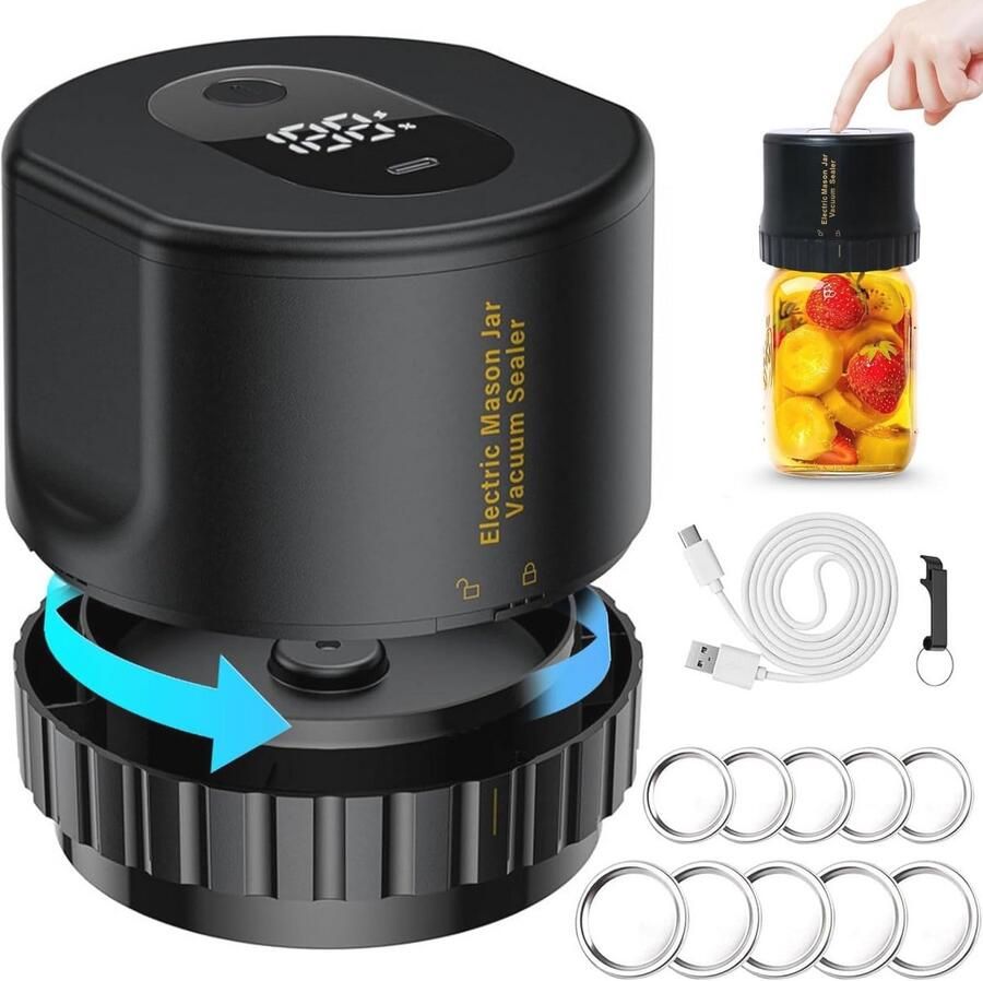 Elektrische Vacuümmachine voor Glazen Potten Inclusief 10 Deksels Ideaal voor Voedselverpakking