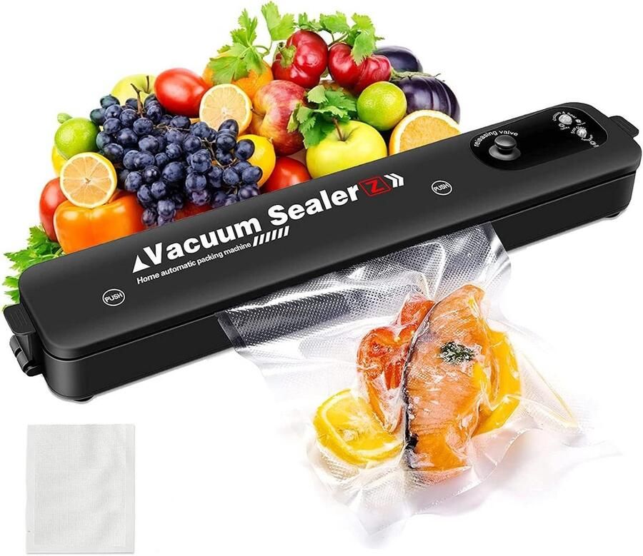 Elektrische vacuümverpakkingsmachine voor voedsel tot 8x langer vers geschikt voor zakken tot 28 cm inclusief 10 vacuümfoliezakjes BPA-vrij