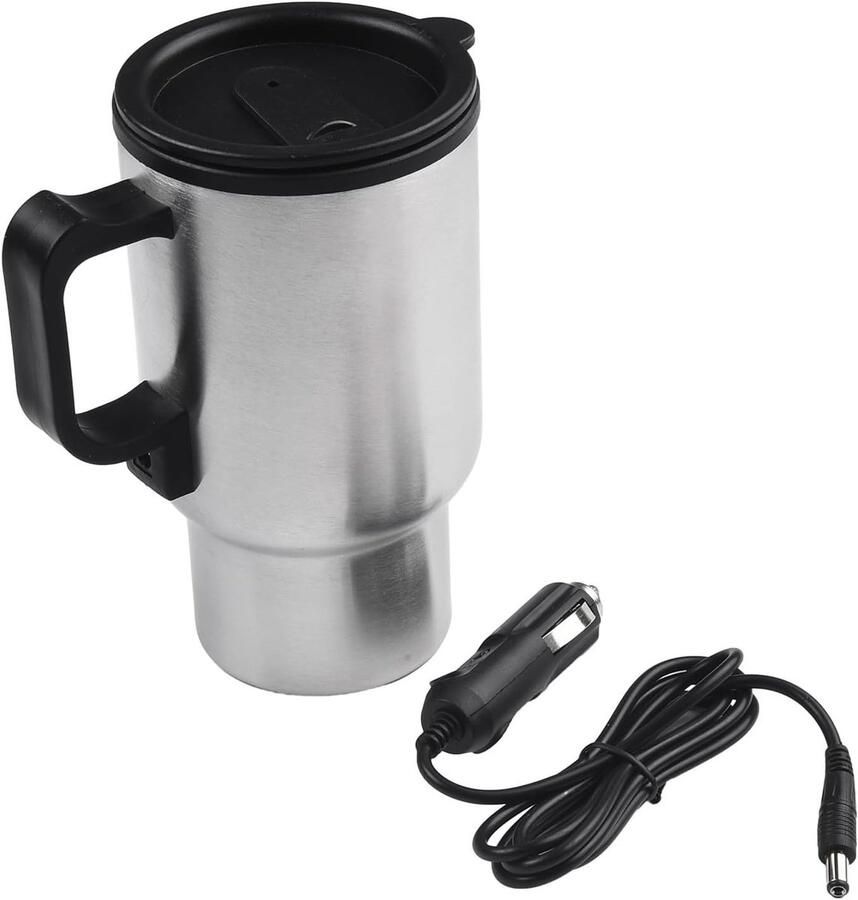 Elektrische Verwarmde Mok Auto Waterkoker Mok Warme Dranken Onderweg 12V Auto Gebruik 450ml Zilver