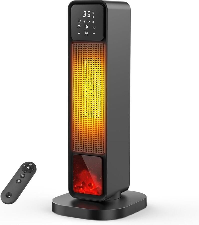 Elektrische Verwarming Keramische Kachel Ruimte Opwarmen 3D Vlam Effect 2200 Watt Zwart