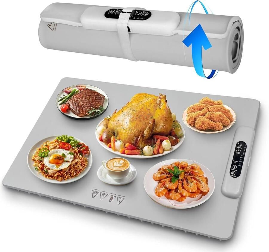 Elektrische Verwarmingsmat Buffetwarmer Voedsel Eten Warm Houden Grafeen Snel Verwarmen 60 x 38 cm Grijs