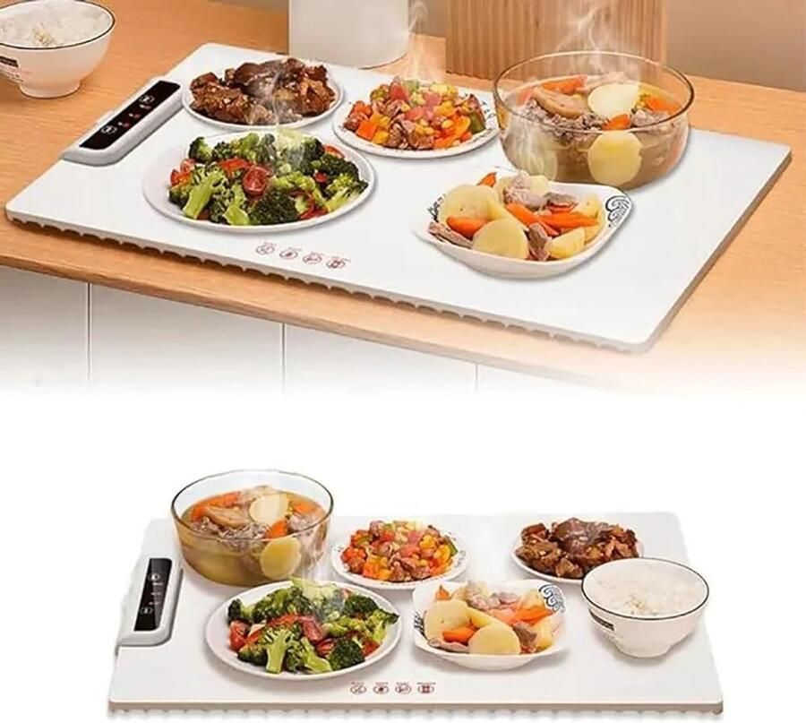 Elektrische Verwarmingsmat Verwarmde Tafelmat Voedselwarmer Maaltijden Warm Houden Efficiënte Oppervlakteverwarming 60.8 x 37.8 cm Grijs