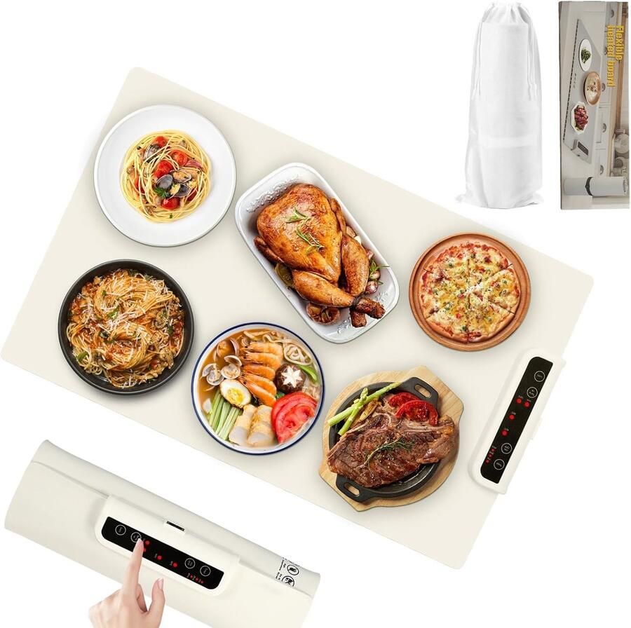 Elektrische Verwarmingsmat Voedselwarmer Opvouwbaar Warm Houden Eten Instelbare Temperatuur Draagbaar Ontwerp Wit
