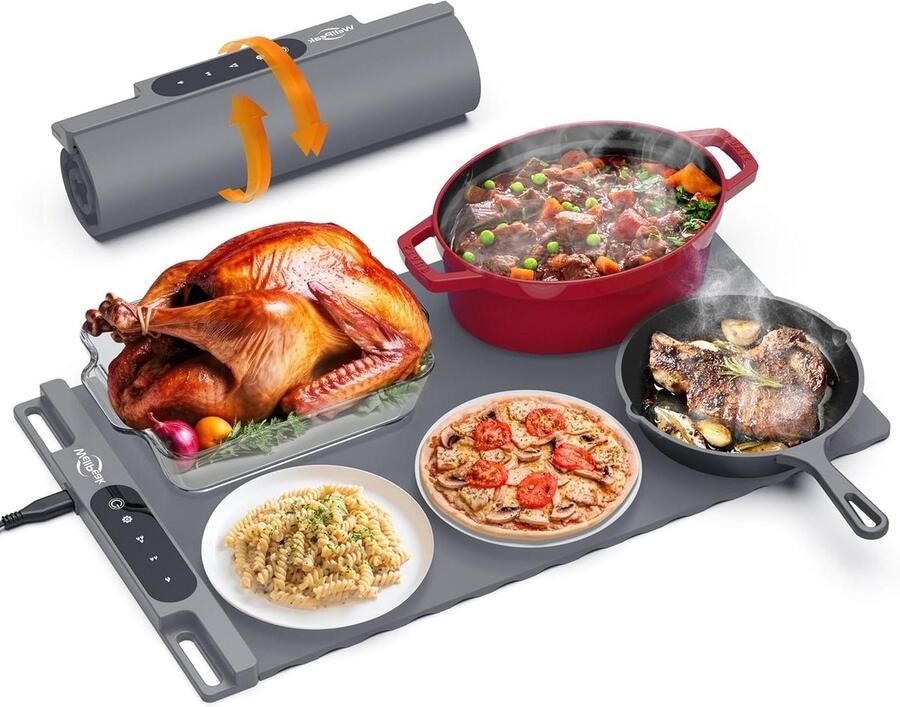 Elektrische Verwarmingsmat Warmhoudplaat Onderzetter Eten Warm Houden 3 Temperatuurstanden 60 x 38 cm Grijs