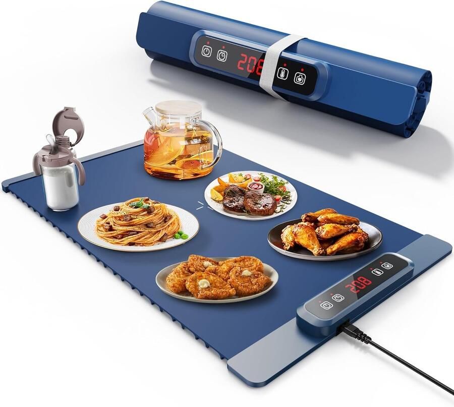 Elektrische Verwarmingsplaat Draagbare Tafelwarmer Eten Warm Houden Snelle Oppervlakte Verwarming 60x40cm Blauw