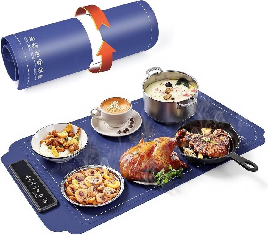 Elektrische Verwarmingsplaat Verwarmingsmat Eten Warm Houden Gelijkmatige Warmte 61 x 40 cm Blauw