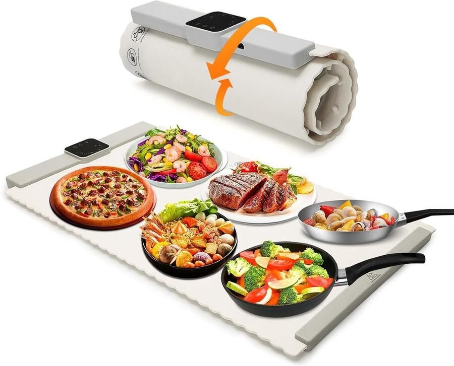 Elektrische Verwarmingsplaat Flexibel Warmhoudplateau Eten Warm Houden Instelbare Temperatuur 58x35 cm Zwart