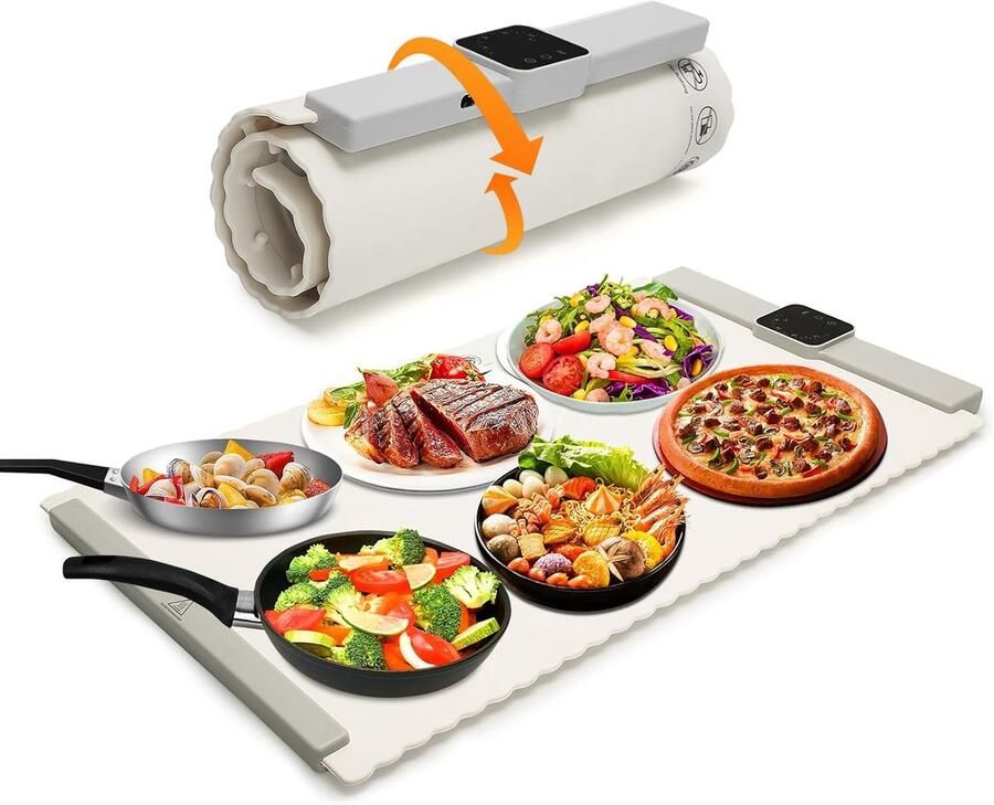 Elektrische Verwarmingsplaat Warmhoudplaat Flexibel Eten Warm Houden Instelbare Temperatuur 58x35 cm Zwart