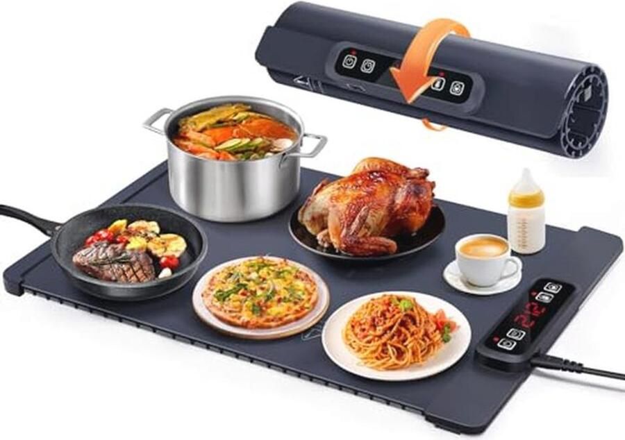 Elektrische verwarmplaat met opvouwbare verwarmingsmat 5 temperaturen en 4 timers ideaal voor kinderen buffetten feesten en thuisgebruik