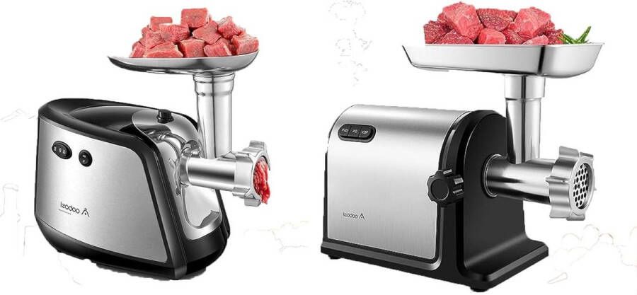 Elektrische vleesmolen 2000 W max vermogen Roestvrij stalen vleesmolen met 3 maalplaten 3 worstbuizen en Kubbe-accessoires Eenvoudige bediening met één knop Gehaktmolen