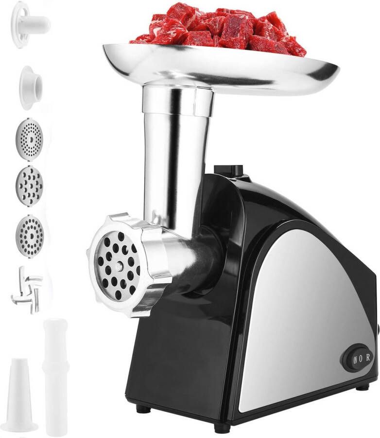 Elektrische Vleesmolen 2000W Multifunctionele Vlees- en Groentesnijder met 3 Maalplaten en Veiligheidsschakelaar