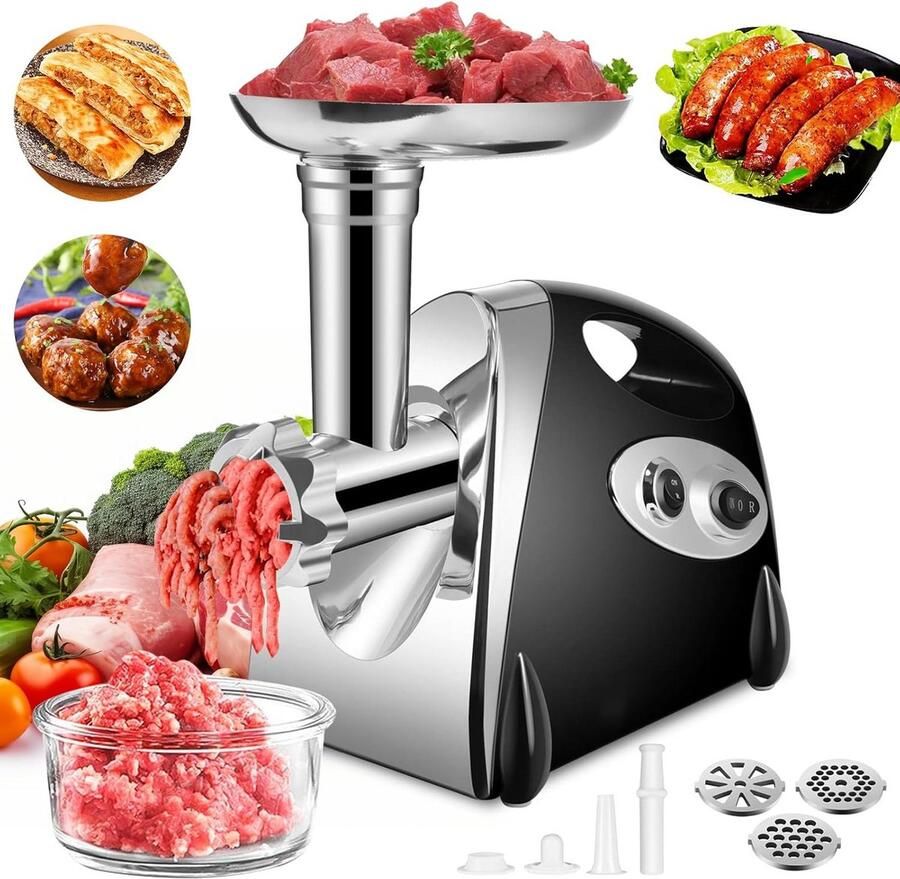 Elektrische Vleesmolen 2800W met 3 Maalschijven Worststopper en Kubbe Accessoires