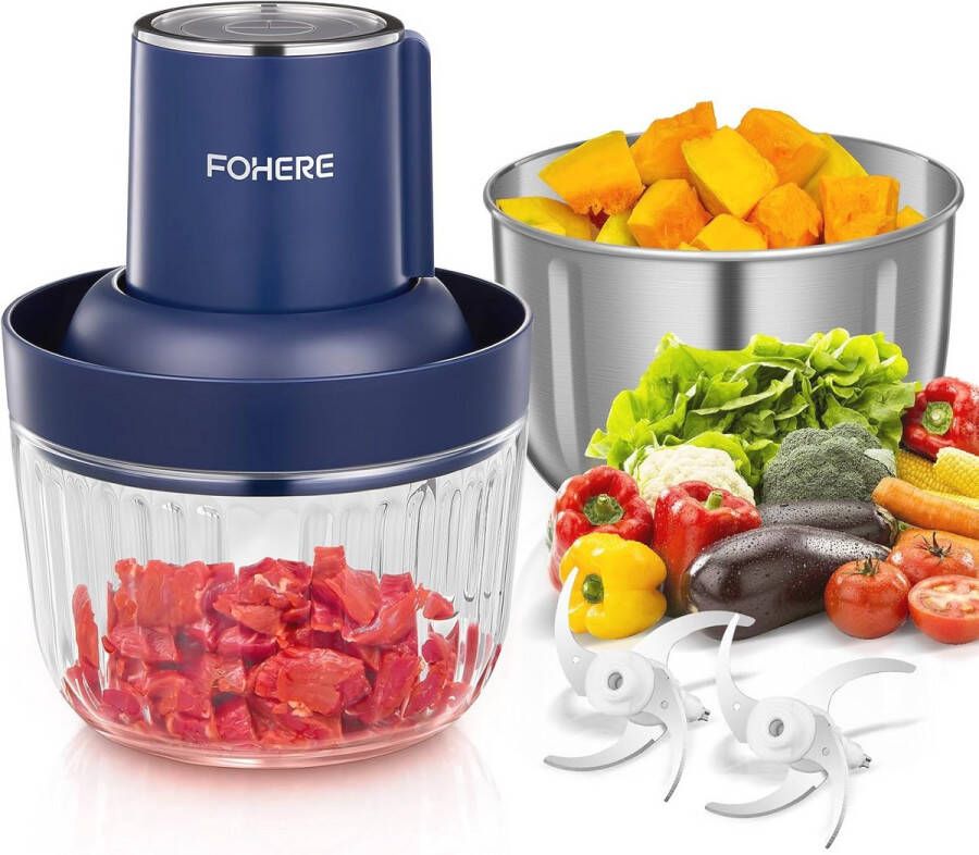 Elektrische Vleesmolen 2L + 1 8L 300W Hakmolen met 2 Kommen en Roestvrijstalen Messen voor Vlees Uien en Groenten