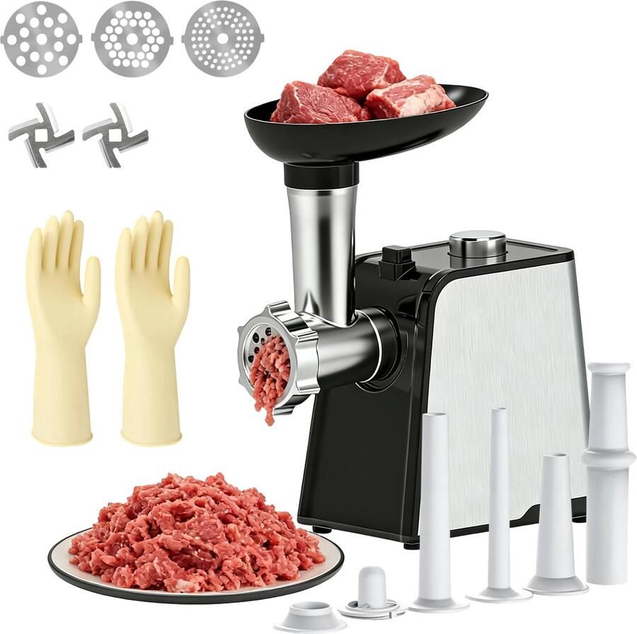 Elektrische vleesmolen 4-in-1 vleesmolen max. 3200 W met worstvuller