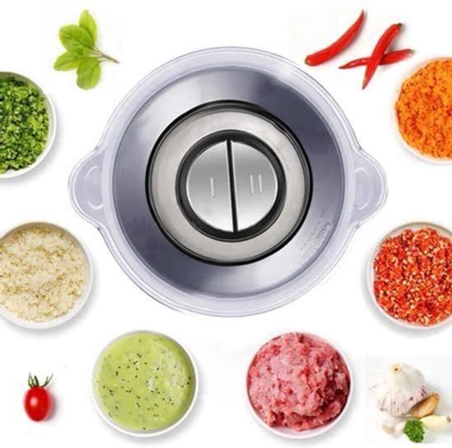 Elektrische Vleesmolen 500W Foodprocessor Hakmolen 2L RVS Keukenmachine 2 Snelheden voor Vlees Noten en Groenten Eenvoudig Schoon te Maken Standaard Extra Mes