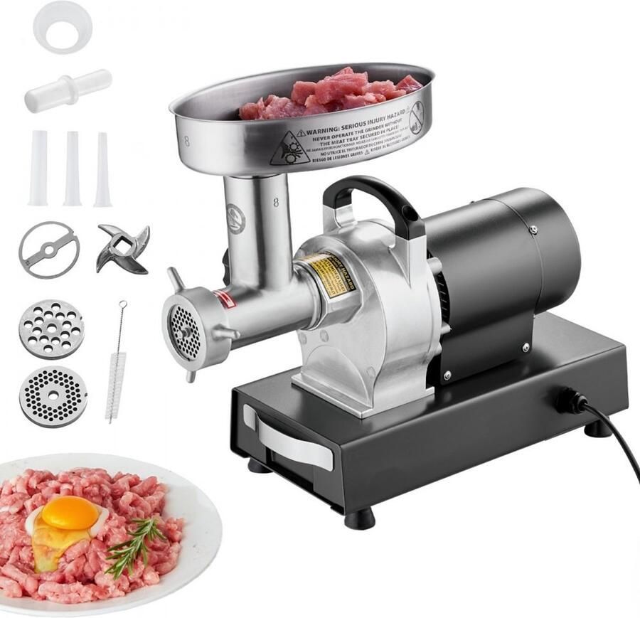 Elektrische Vleesmolen Commerciële Gehaktmolen en Worstmaker 2 72 kg min 350 W Motor RVS Behuizing Mes en Maalplaat Voor Keuken en Restaurant