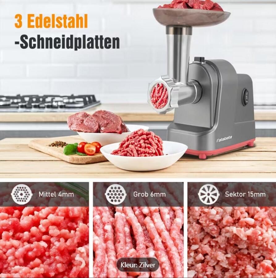 Elektrische Vleesmolen & Keukenmachine Worstvuller Koekjesdeegmixer met 3 Roestvrijstalen Platen Ideaal voor Thuiskeuken Kerstcadeaus & Dine