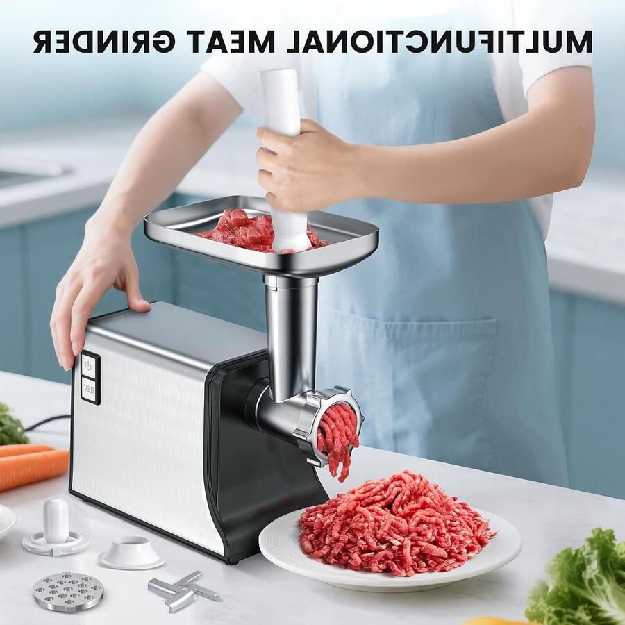 Elektrische Vleesmolen Keukenmachine Gehakt Zelf Vlees Bereiden Krachtige Koperen Motor 3.5 kg min Zilver