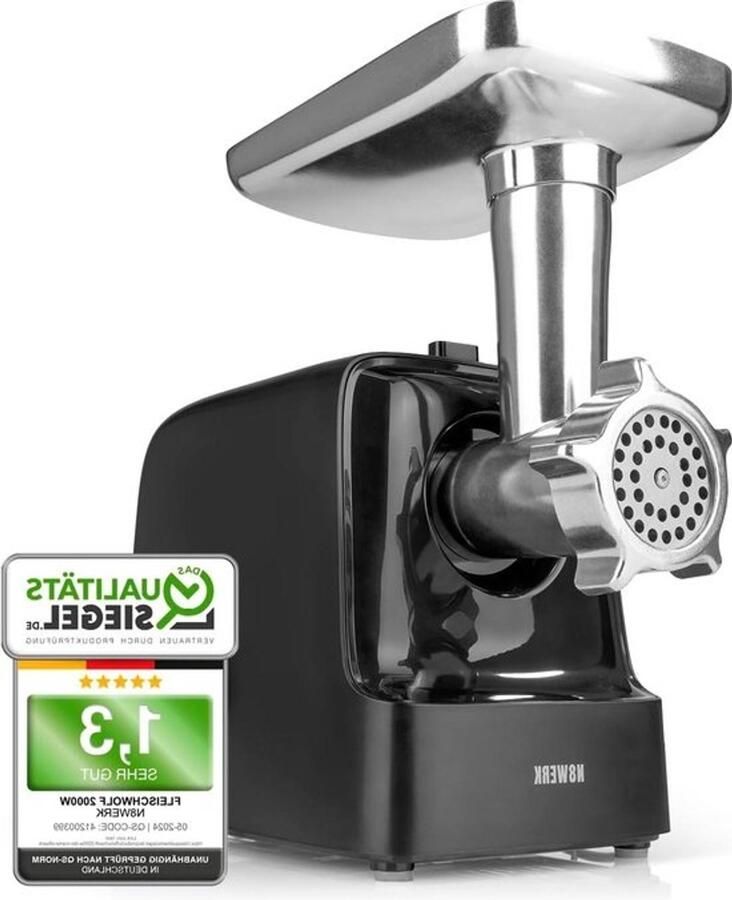 Elektrische vleesmolen krachtige motor van 2000 W Midnight Edition 5-in-1 functie voor vlees kebbe groenten salade en spuitgebak voor- en terugloop 2 standen