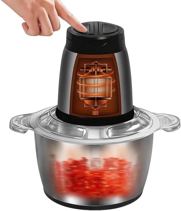 Elektrische Vleesmolen Multimincer Keukenmachine Snel Ingrediënten Hakken Dubbellaags 4-Blads Systeem 2L Kom Roestvrij Staal Zilver