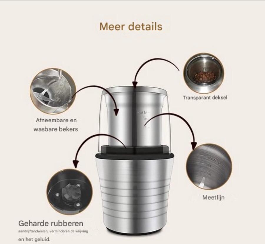 Elektrische Vleesmolen Professioneel Grijs RVS 2 Snelheden 2L Capaciteit Compact en Duurzaam
