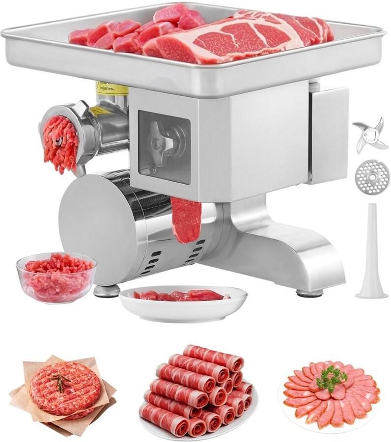 Elektrische vleesmolen (vleeswolf) Worstvuller Capaciteit 5 kg min RVS Met mes en 5 mm maalplaat Voor slagerij en restaurant