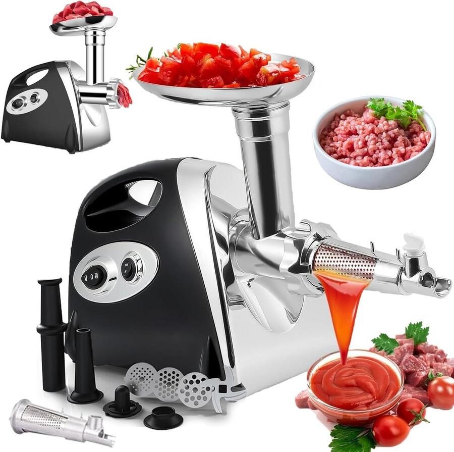 Elektrische Vleesmolen Worstenvuller Sapcentrifuge Thuis Keuken 2-in-1 Functionaliteit 1 kg min Zwart