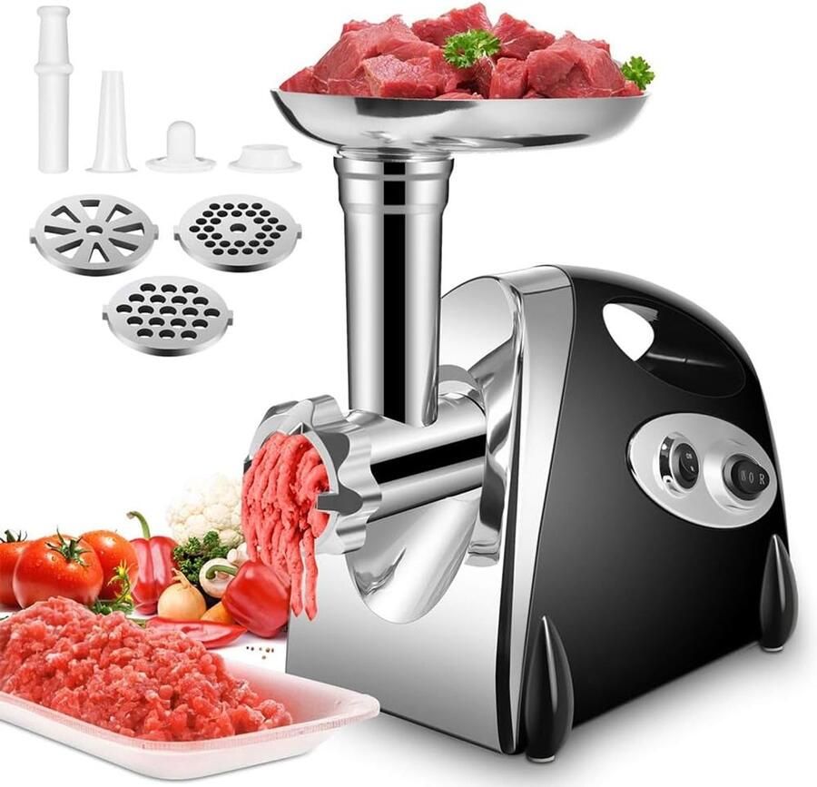 Elektrische Vleesmolen Worstvuller Keukenmachine Thuis Commercieel Gebruik 3 Snijplaten Kubbe-set 750W Zwart