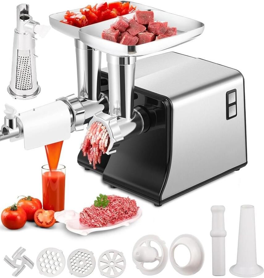 Elektrische Vleesmolen Worstvulmachine Tomatenmaker Zelf Maaltijden Bereiden Krachtige 2800W Motor 31x15x33cm Zwart