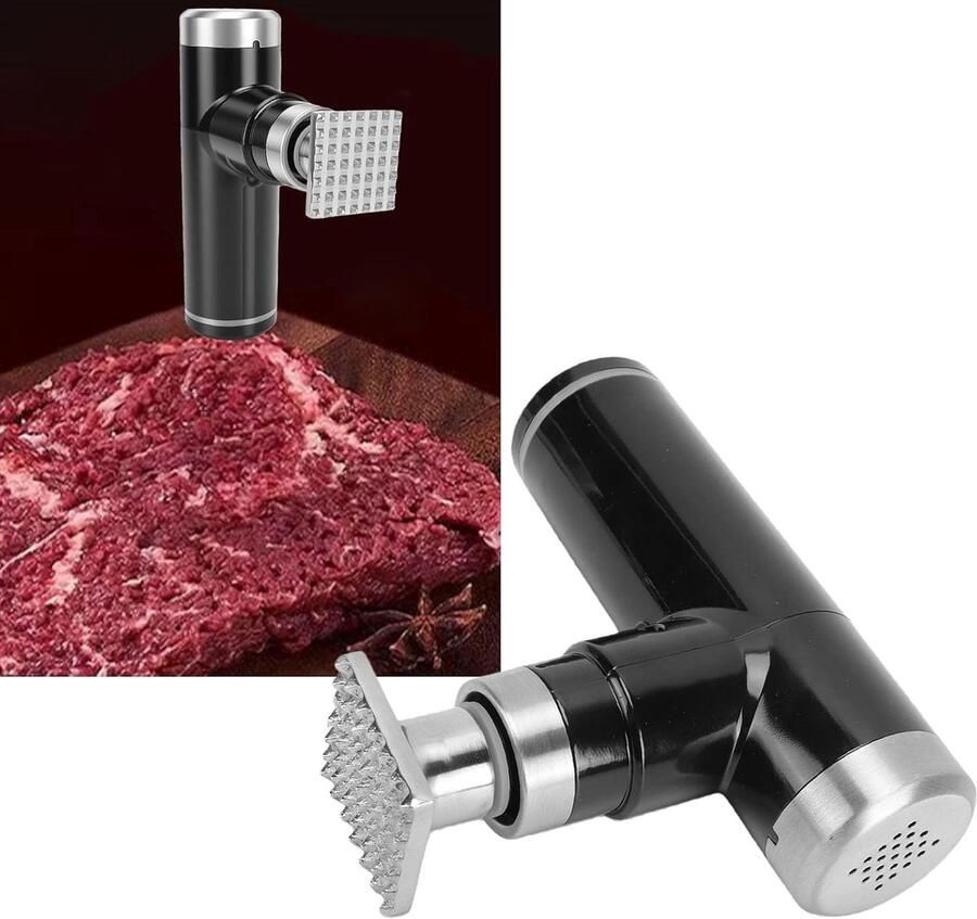 Elektrische Vleesvermalser Vleeshamer Malsmaker Vlees Bereiden Oplaadbaar en Draadloos 13 x 13 cm Zilver