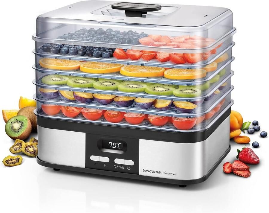 Elektrische Voedseldroger Drogermachine Fruit Voedsel Drogen Geluidsarm Ventilatiesysteem 32 x 24 cm Grijs