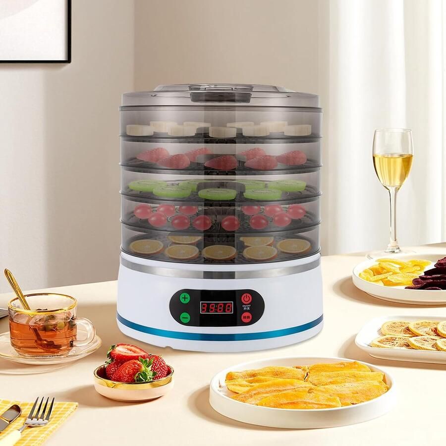 Elektrische Voedseldroger Voedseldehydrator Machine Voedsel Drogen 5 Droogrekken 28 x 32 cm Wit