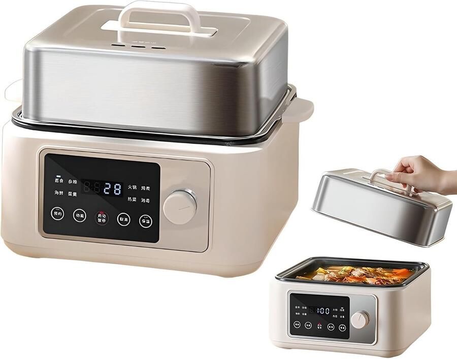 Elektrische Voedselstomer Multicooker Stoomapparaat Gezond Koken Touchscreen Bediening 8 Liter Zilver