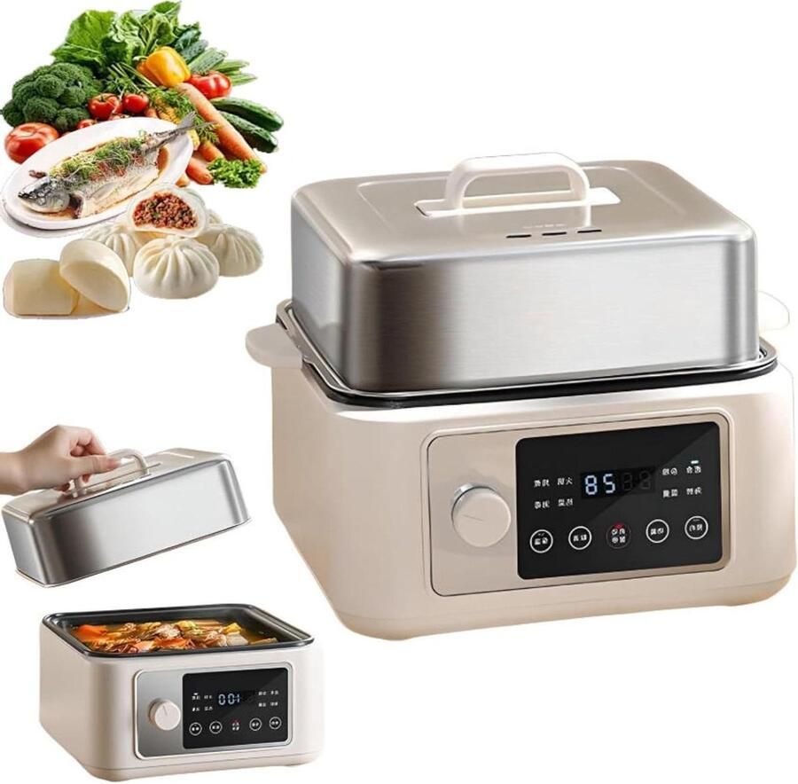 Elektrische Voedselstomer Multifunctionele stoompan Gezond Koken Touchscreen Bediening 8L Capaciteit Zilver