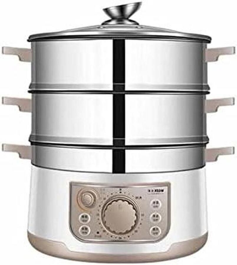 Elektrische Voedselstomer Stoomkoker Gezond Koken Dubbele Stapelmanden 10 Liter Zilver