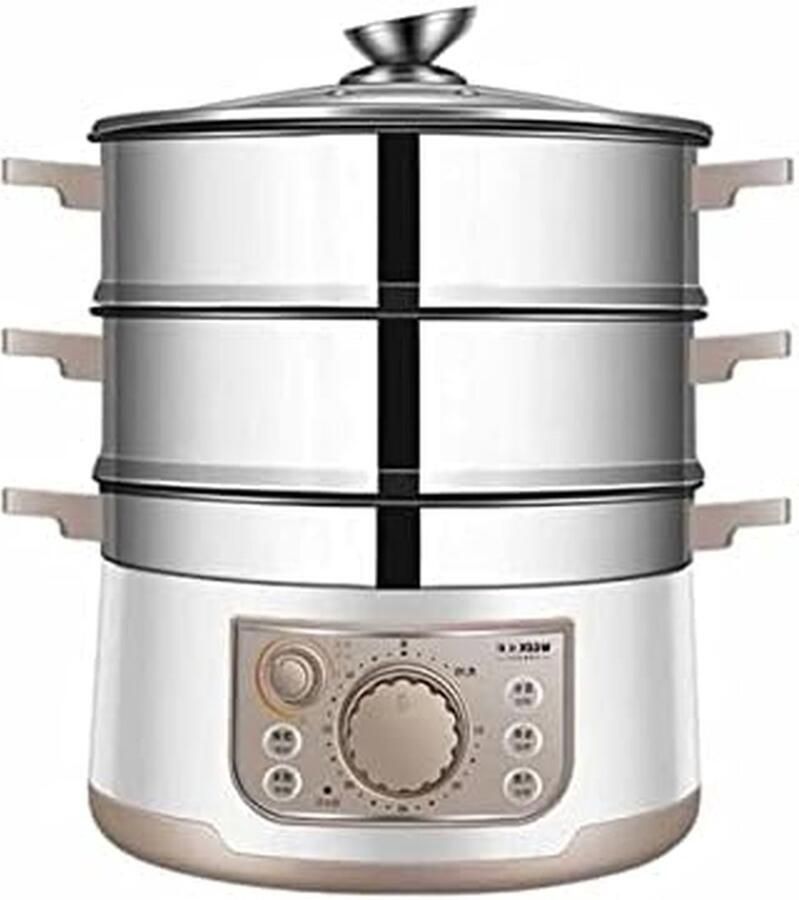 Elektrische Voedselstomer Stoomkoker Gezond Koken Gezond Koken Dubbele Stapelbare Manden 10 Liter Zilver