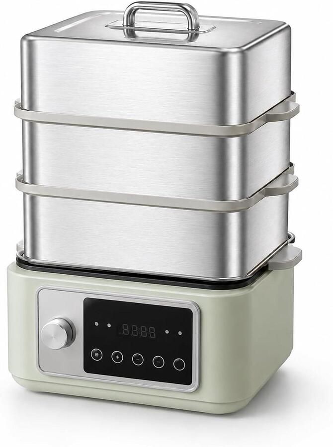 Elektrische Voedselstomer Stoomkoker Gezond Koken Multifunctioneel 16L 3-laags Zilver