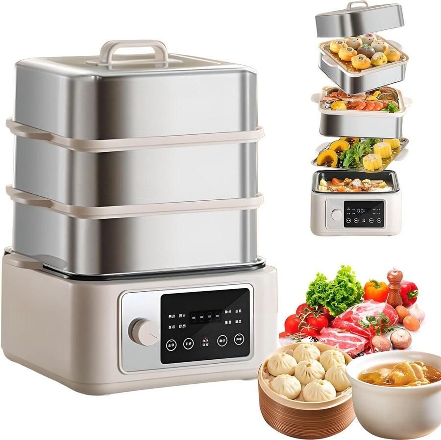 Elektrische Voedselstomer Stoomkoker Groente Gezond Koken Touchscreen Bediening 16L Zilver