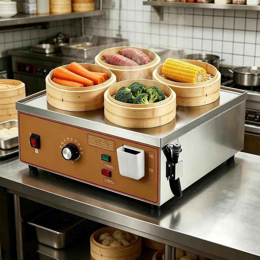 Elektrische voedselstomer Stoomkoker keuken Gerechten garen Roestvrij staal 4 uitgangen Meerkleurig