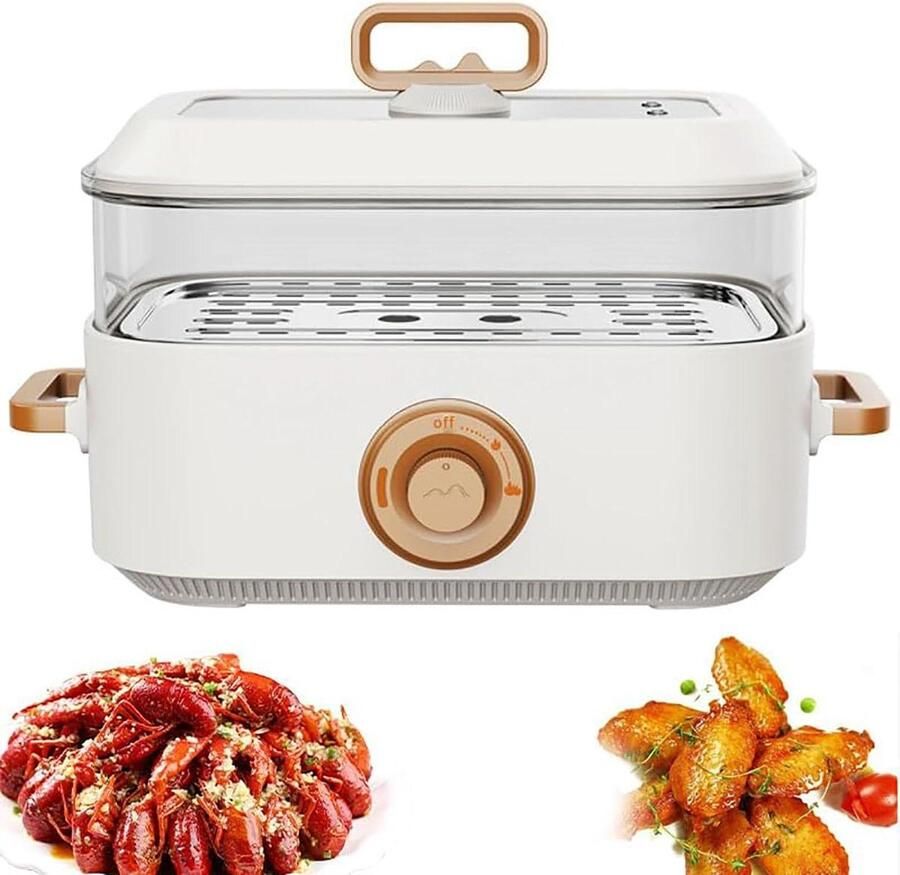 Elektrische Voedselstoomboot Stoompan Stoofpan Gezond Koken Dubbele Temperatuurregeling 5 Liter Zilver